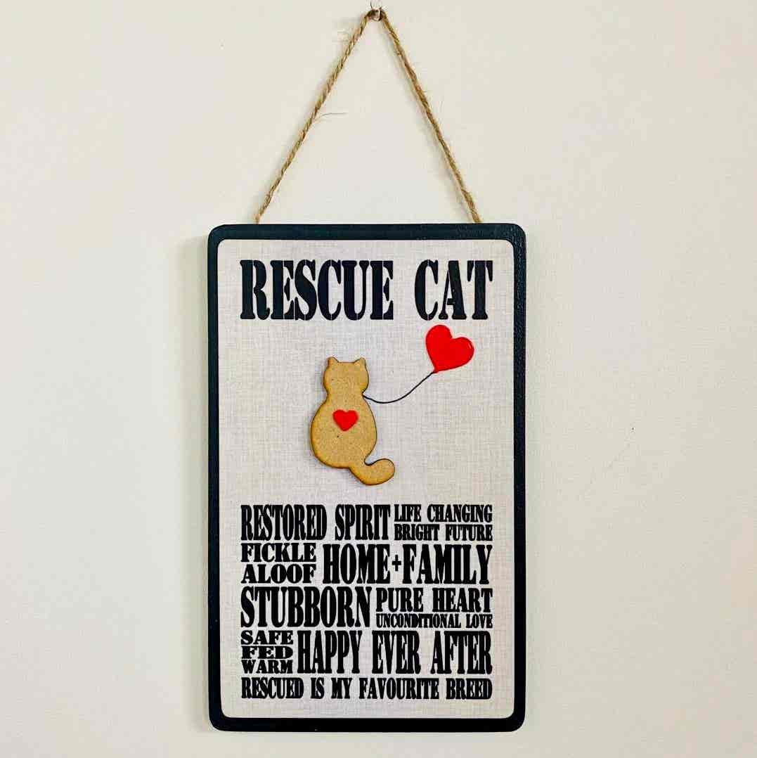 Rescue Cat Typography Plaque