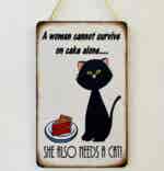 Humorous Black Cat & Cake Plaque