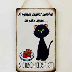 Humorous Black Cat & Cake Plaque