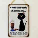 Humorous Black Cat & Chocolate Plaque