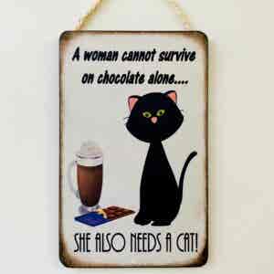 Humorous Black Cat & Chocolate Plaque