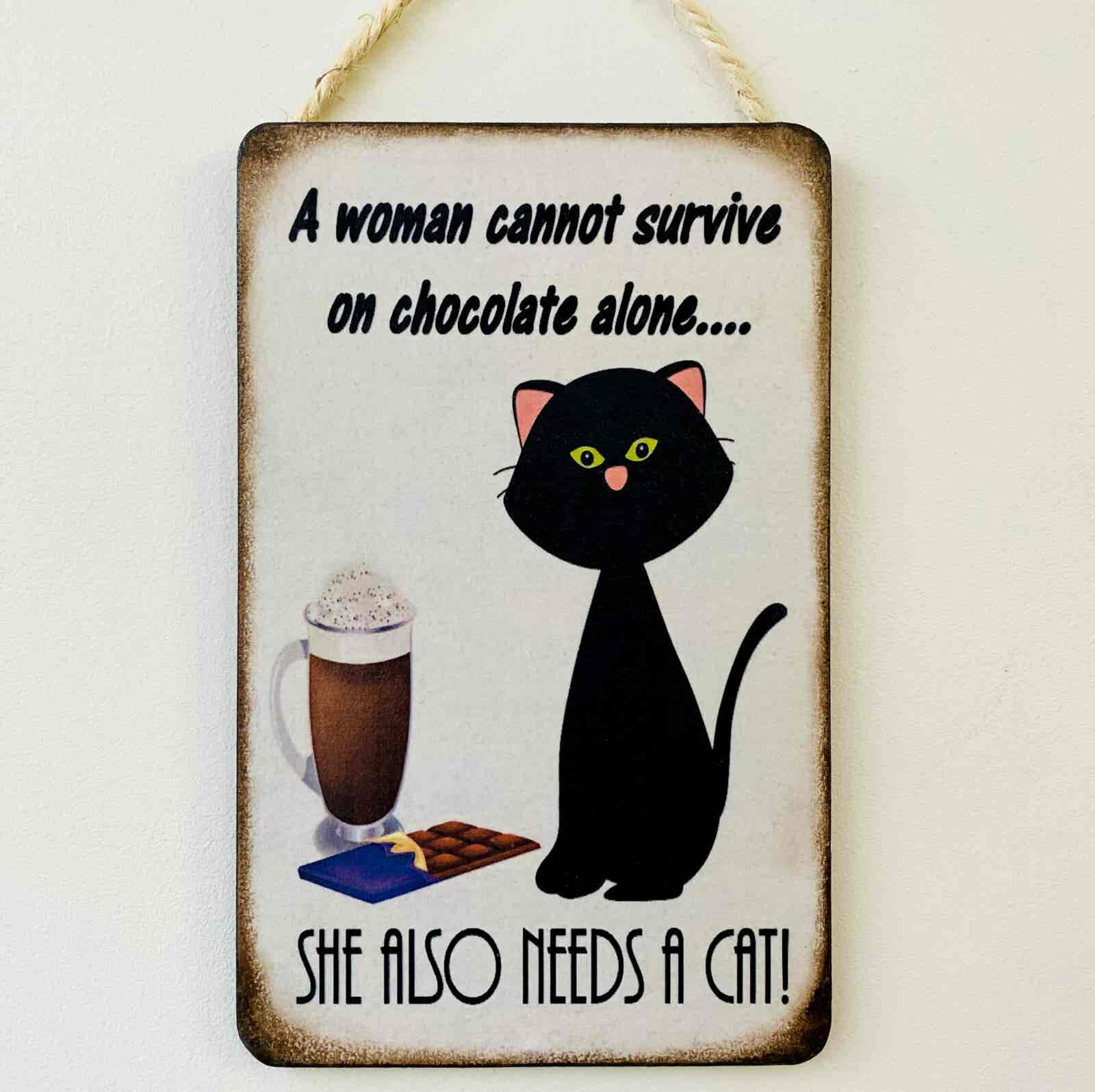 Humorous Black Cat & Chocolate Plaque