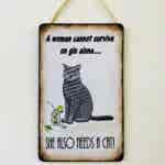 Humorous Grey Cat & Gin Plaque