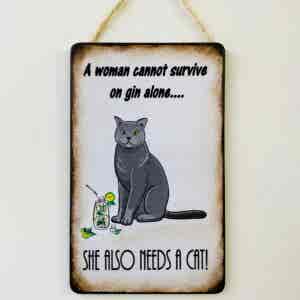 Humorous Grey Cat & Gin Plaque