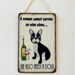 Humorous French Bulldog/Boston Terrier & Wine Plaque