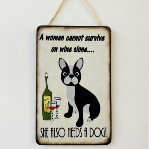 Humorous French Bulldog/Boston Terrier & Wine Plaque