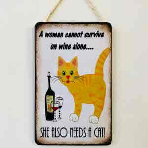 Humorous Ginger Cat & Wine Plaque