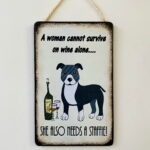 Humorous Staffie & Wine Plaque