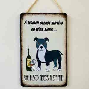 Humorous Staffie & Wine Plaque