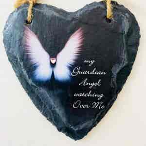 Pink Angel Memorial Slate Heart