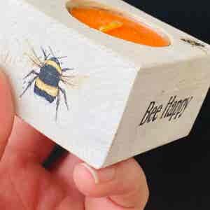 Bee Happy Bee Kind Wooden Block Tea Light Holder