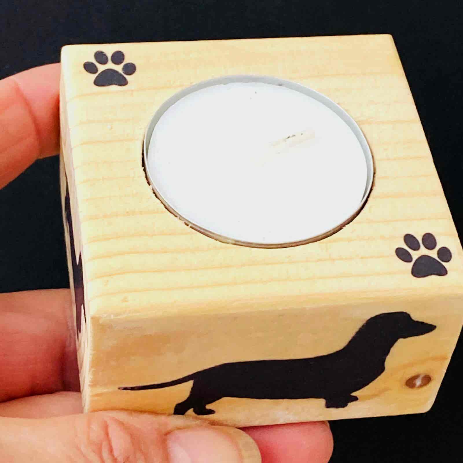 Dachshund Wooden Block Tea Light Holder - Image 2