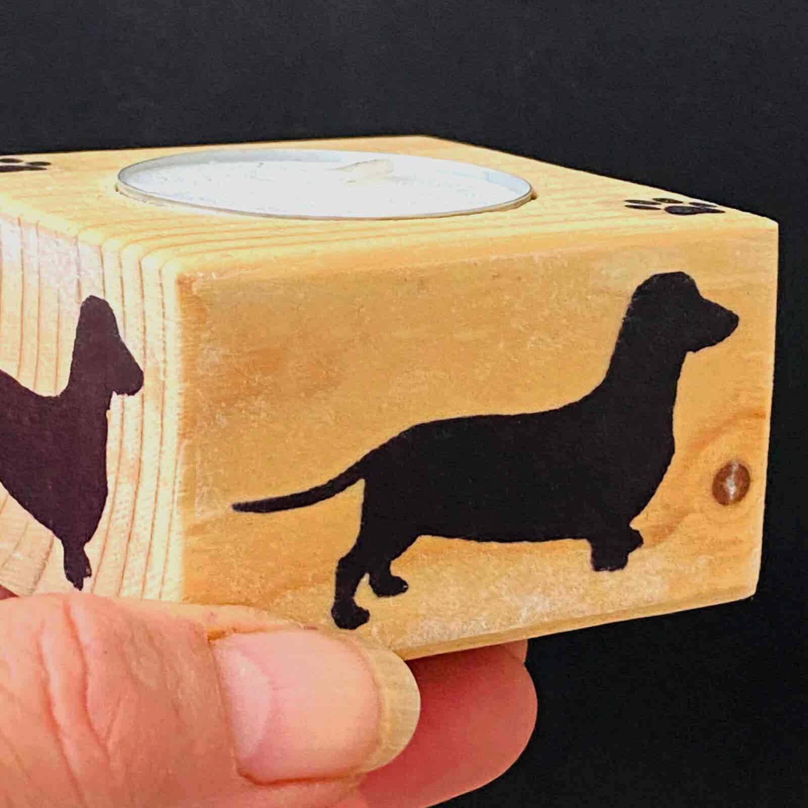 Dachshund Wooden Block Tea Light Holder