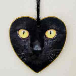 Cat Face Heart Plaque - Black Cat