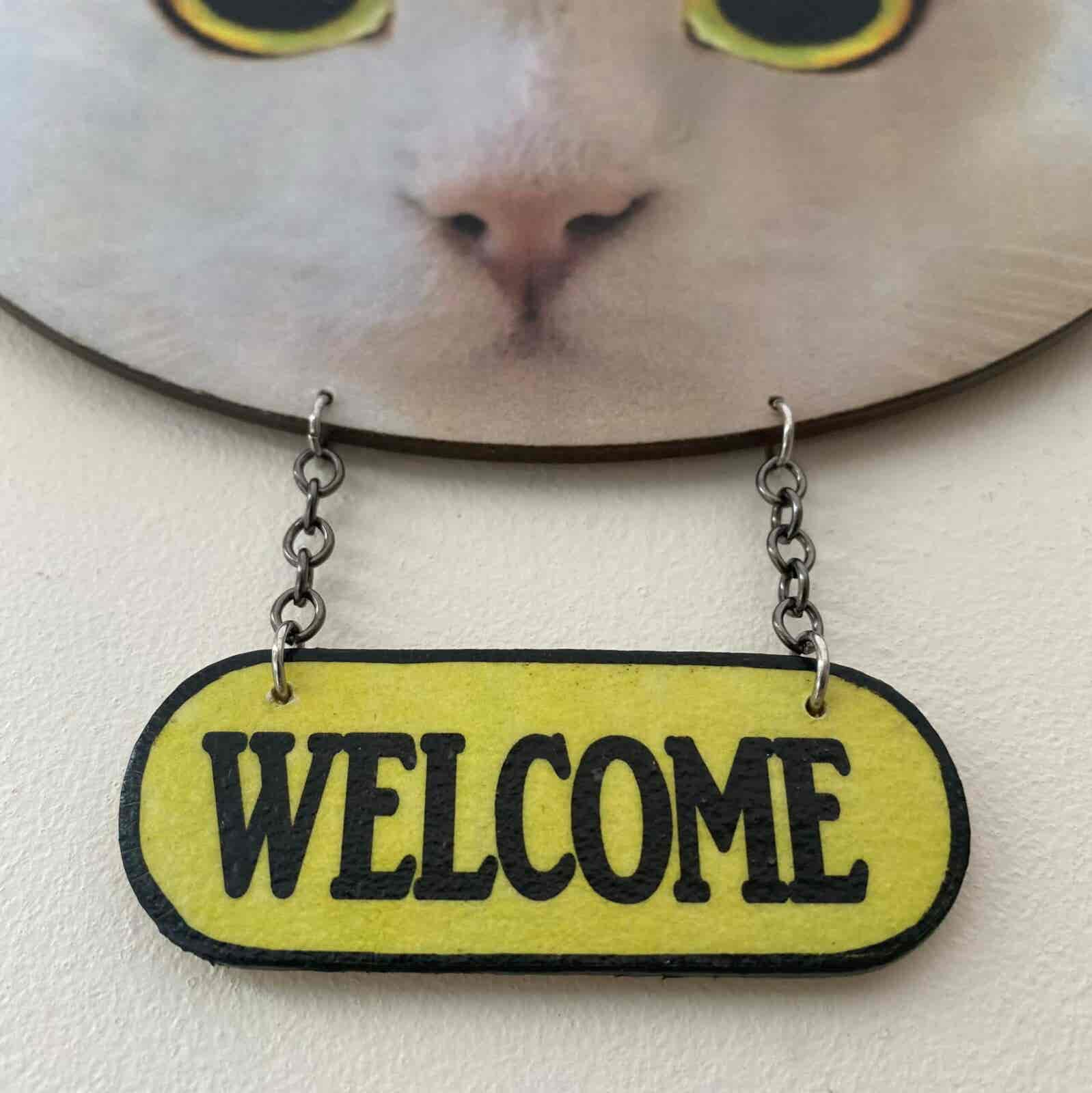 Cat Face Welcome plaque - White Cat - Image 4