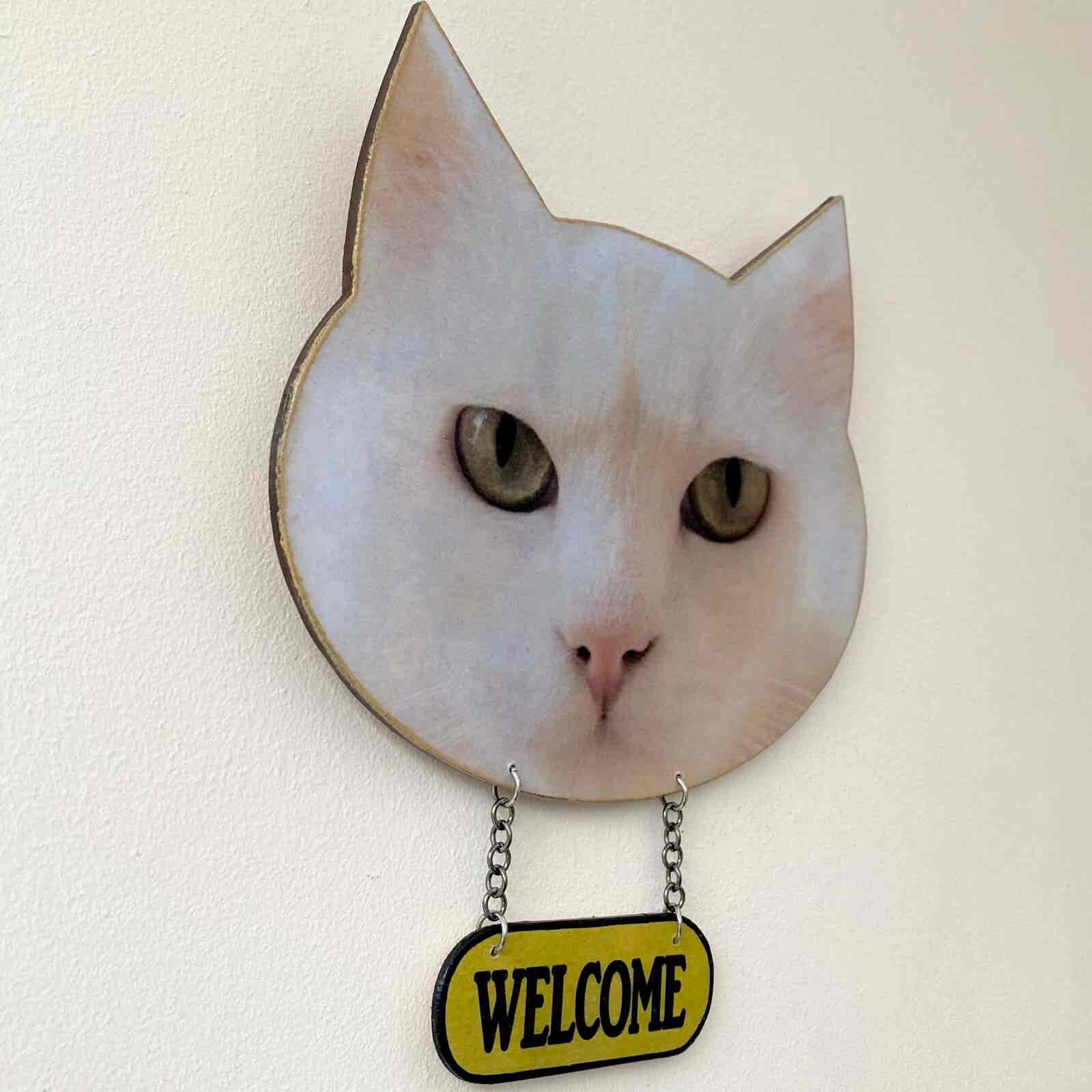 Cat Face Welcome plaque - White Cat - Image 9