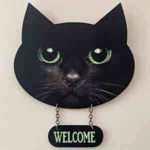 Cat Face Welcome plaque - Black Cat