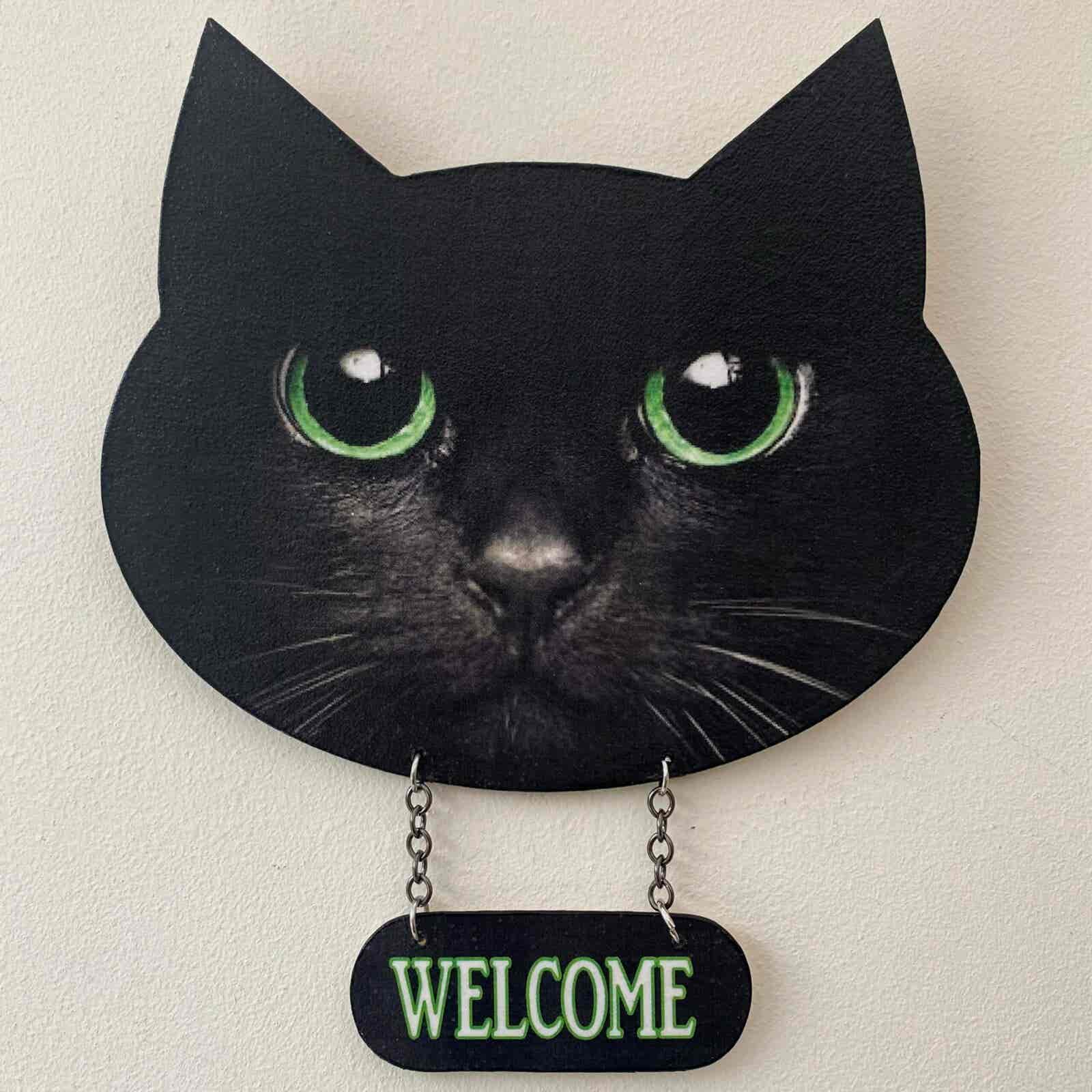 Cat Face Welcome plaque - Black Cat