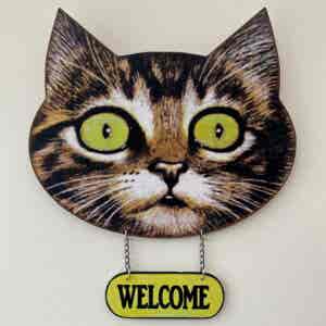 Cat Face Welcome plaque - Tabby