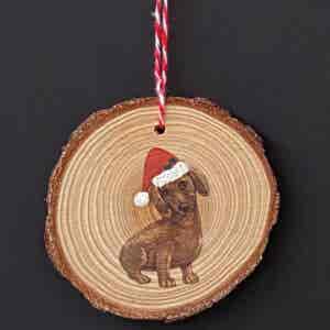 Christmas Dachshund hanging Wood Slice