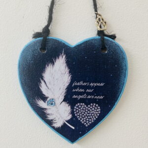White Feather Heart Pet Memorial Plaque