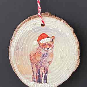 Christmas Fox hanging Wood Slice (1)