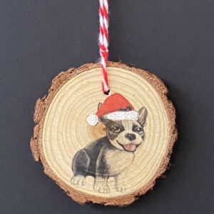 Christmas French Bulldog/Boston Terrier hanging Wood Slice