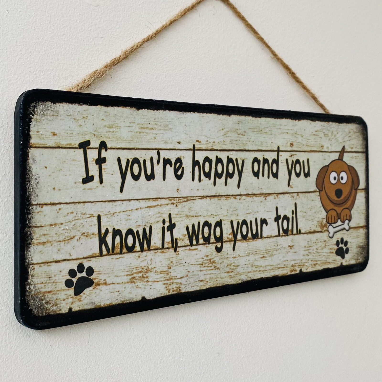 If You're Happy, Wag Your Tail Plaque - brown dog with bone - Image 2