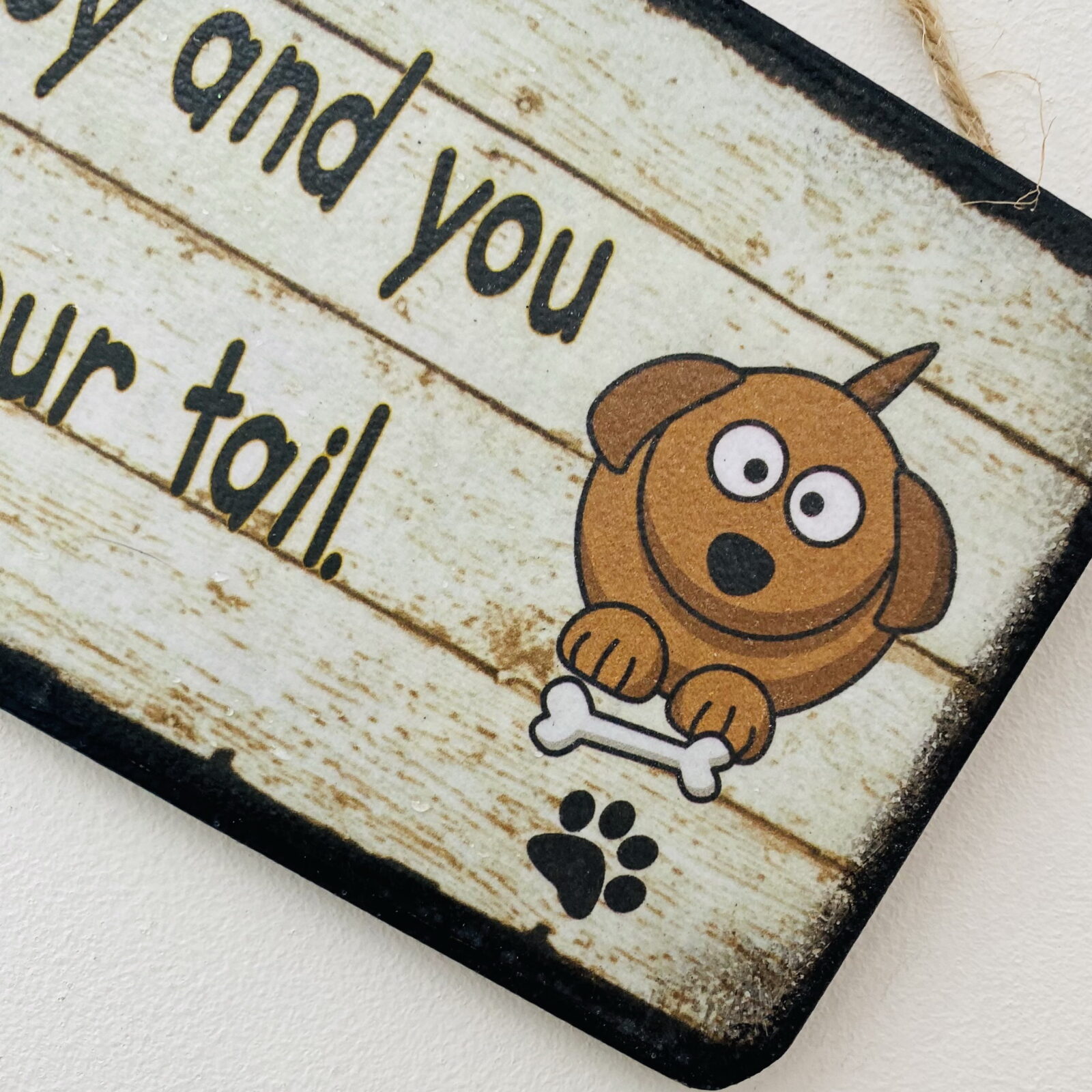 If You're Happy, Wag Your Tail Plaque - brown dog with bone - Image 3