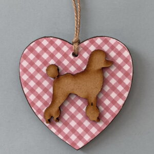 Poodle (on pink & white chequered heart) Plaque