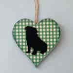 Pug (on green & white chequered heart) Plaque