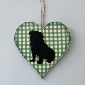 Pug (on green & white chequered heart) Plaque