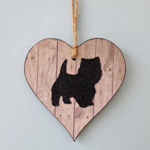 Westie (on wood grain heart) Plaque