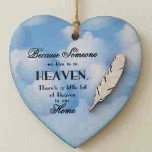 Heaven & Feather Heart Memorial Plaque (blue)