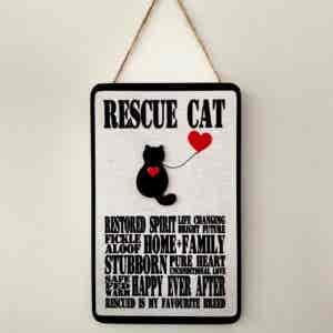 Rescue Cat Typography Plaque (black cat)