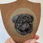 3D Dog Head on Wooden Shield - Pug