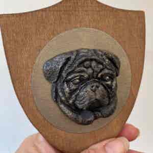 3D Dog Head on Wooden Shield - Pug