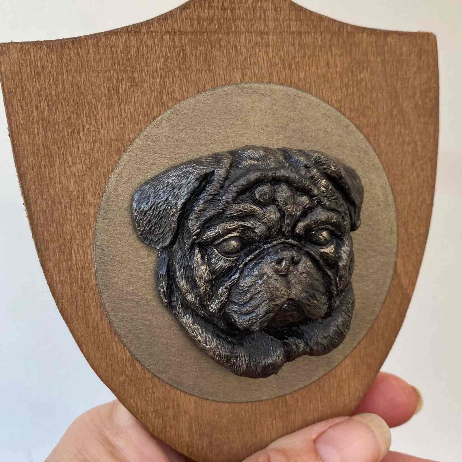 3D Dog Head on Wooden Shield - Pug