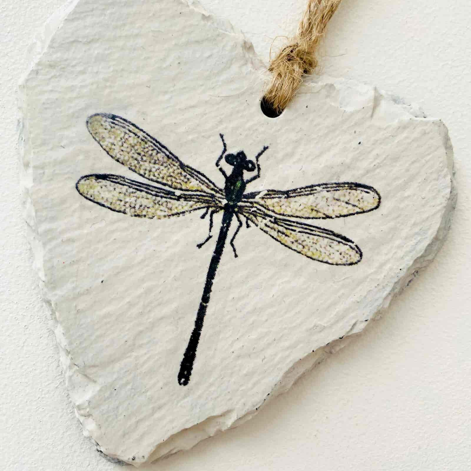 Dragonfly Slate Heart (cream)