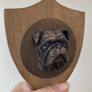 3D Dog Head on Wooden Shield - Bulldog