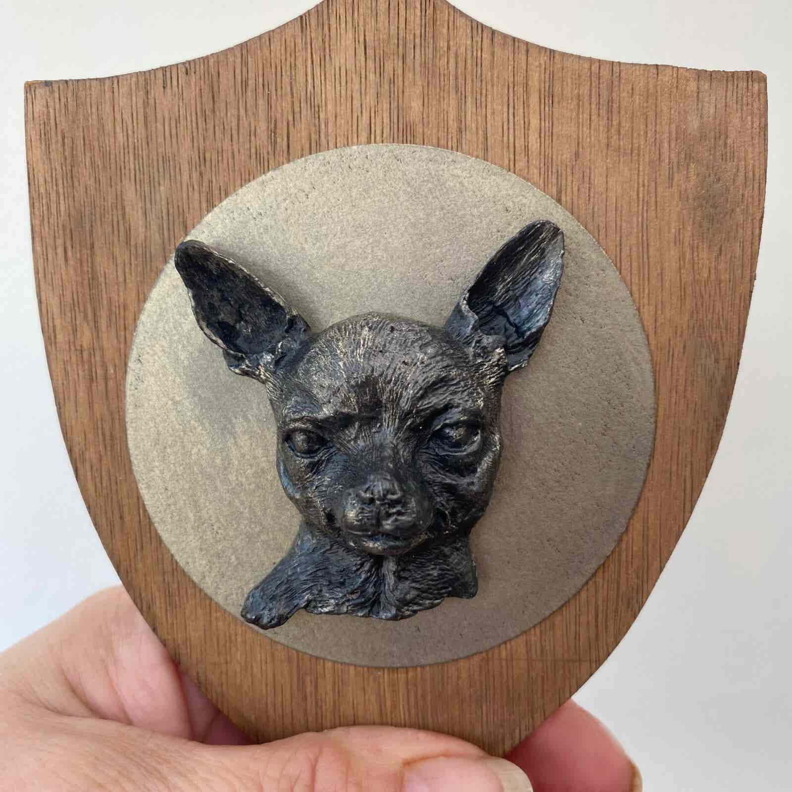 3D Dog Head on Wooden Shield - Chihuahua