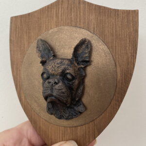 3D Dog Head on Wooden Shield - Boston Terrier