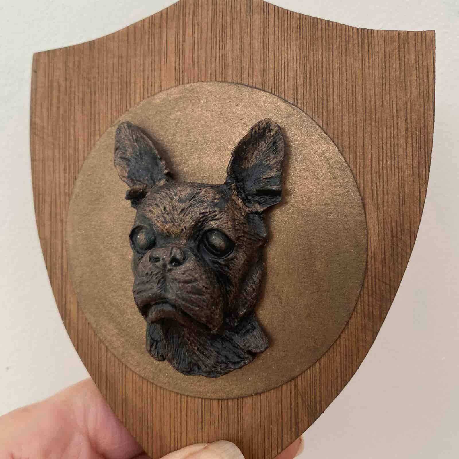3D Dog Head on Wooden Shield - Boston Terrier