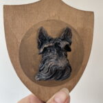 3D Dog Head on Wooden Shield - Scottie