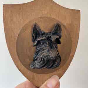 3D Dog Head on Wooden Shield - Scottie