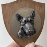 3D Dog Head on Wooden Shield - Bull Terrier