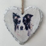 Water Colour Paint Effect Slate Heart - Dog Breeds - Border Collie