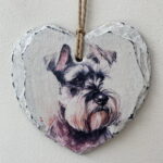 Water Colour Paint Effect Slate Heart - Dog Breeds - Schnauzer