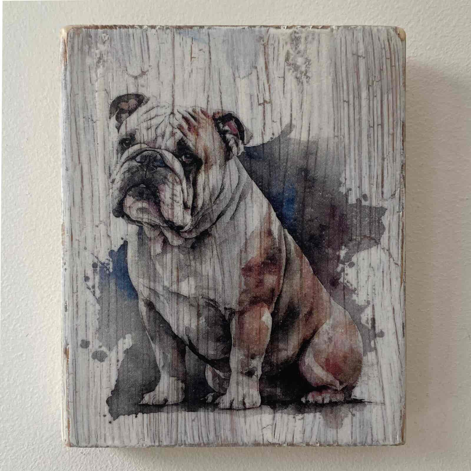 Water Colour Paint Effect Plaque - Dog Breeds - Bulldog
