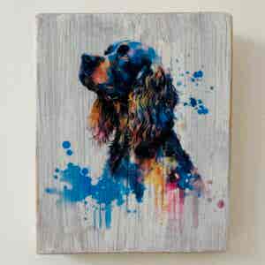 Water Colour Paint Effect Plaque - Dog Breeds - Cocker Spaniel (black)